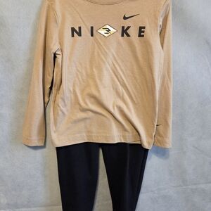 Nike Tan Long Sleeve Shirt and Black Pants Set